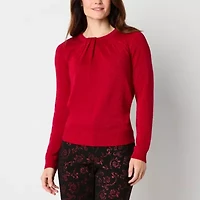 Liz Claiborne Womens Round Neck Adaptive Long Sleeve Adjustable Features Easy-on + Easy-off Pullover Sweater