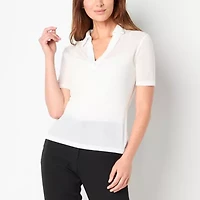 Worthington Womens Y Neck Short Sleeve Rib Polo Shirt