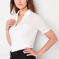 Worthington Womens Y Neck Short Sleeve Rib Polo Shirt