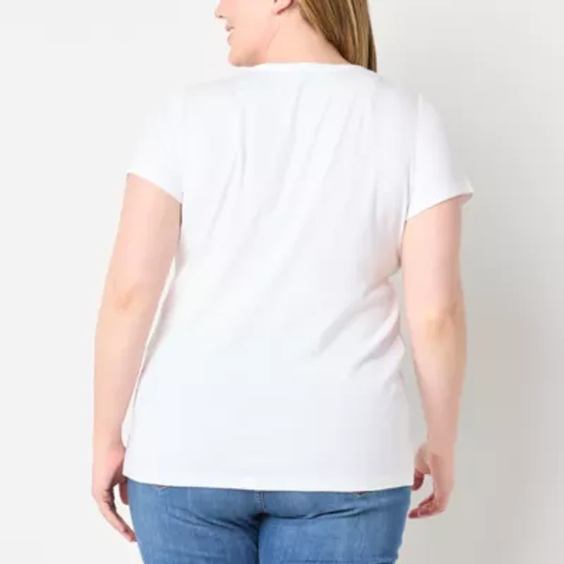 St. John's Bay Womens Plus Crew Neck Short Sleeve T-Shirt