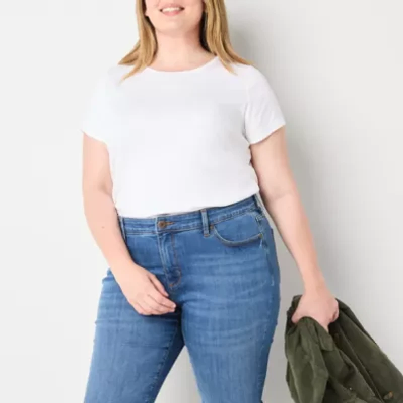 St. John's Bay Womens Plus Crew Neck Short Sleeve T-Shirt