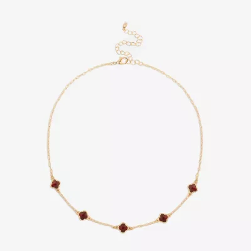 Bijoux Bar Delicates Gold Tone Womens Red 16 Inch Collar Necklace