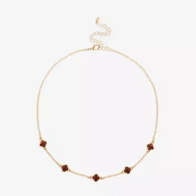 Bijoux Bar Delicates Gold Tone Womens Red 16 Inch Collar Necklace