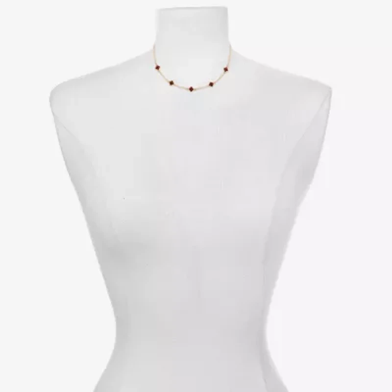 Bijoux Bar Delicates Gold Tone Womens Red 16 Inch Collar Necklace