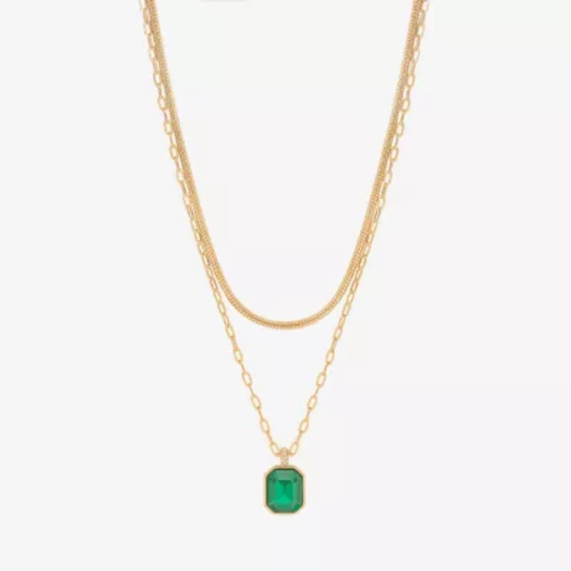 Bijoux Bar Delicates Gold Tone Womens Green Glass 16 Inch Strand Necklace