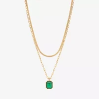 Bijoux Bar Delicates Gold Tone Womens Green Glass 16 Inch Strand Necklace