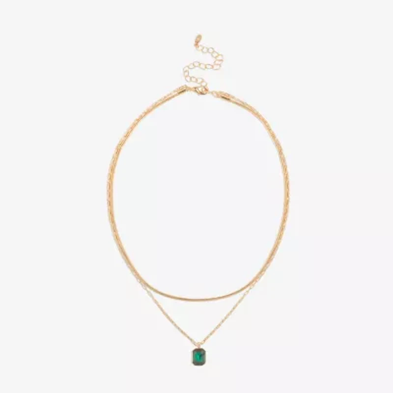 Bijoux Bar Delicates Gold Tone Womens Green Glass 16 Inch Strand Necklace