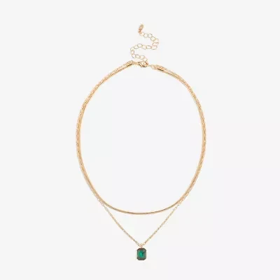 Bijoux Bar Delicates Gold Tone Womens Green Glass 16 Inch Strand Necklace