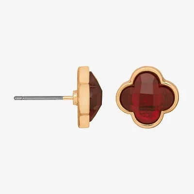 Bijoux Bar Delicates Gold Tone Red Glass 11.9mm Clover Stud Earrings