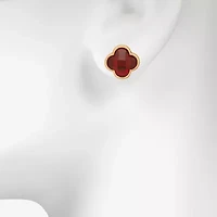 Bijoux Bar Delicates Gold Tone Red Glass 11.9mm Clover Stud Earrings