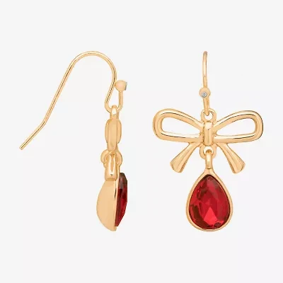 Bijoux Bar Delicates Gold Tone Womens Red Glass Bow Drop Earrings