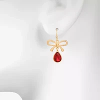 Bijoux Bar Delicates Gold Tone Womens Red Glass Bow Drop Earrings