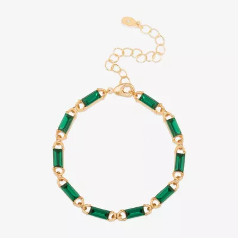 Bijoux Bar Delicates Gold Tone Womens Green Glass Tennis Bracelet