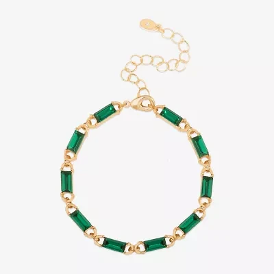 Bijoux Bar Delicates Gold Tone Womens Green Glass Tennis Bracelet