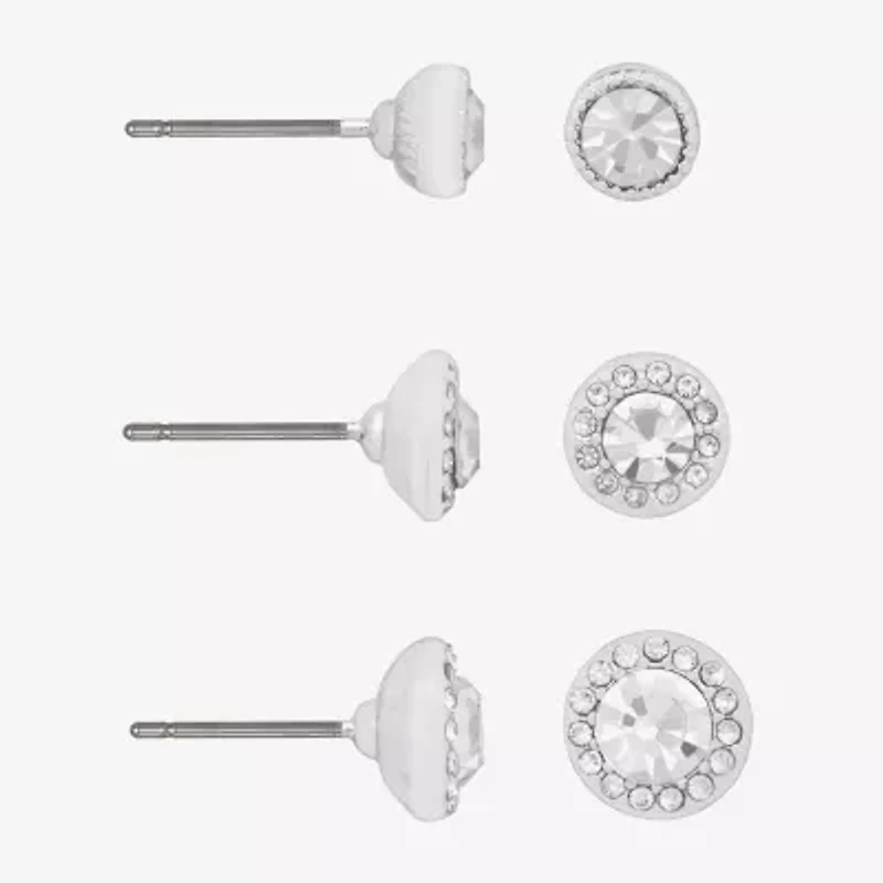 Bijoux Bar Silver Tone Womens Glass 3 Pair Earring Set