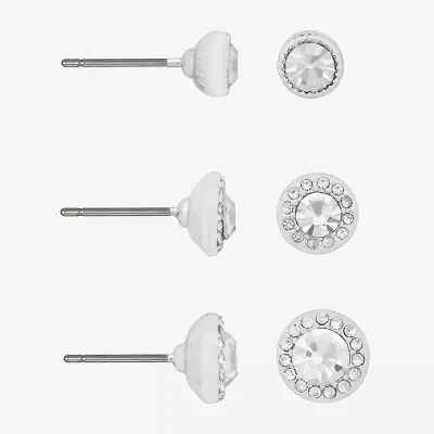 Bijoux Bar Silver Tone Womens Glass 3 Pair Earring Set