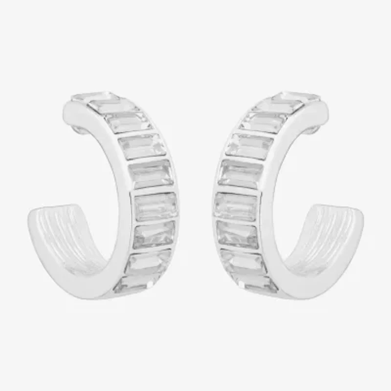 Bijoux Bar Silver Tone Womens Glass 17.5mm Hoop Earrings