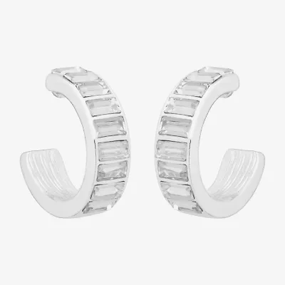 Bijoux Bar Silver Tone Womens Glass 17.5mm Hoop Earrings