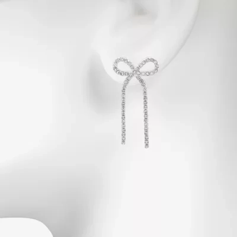 Bijoux Bar Silver Tone Womens Glass Bow Drop Earrings