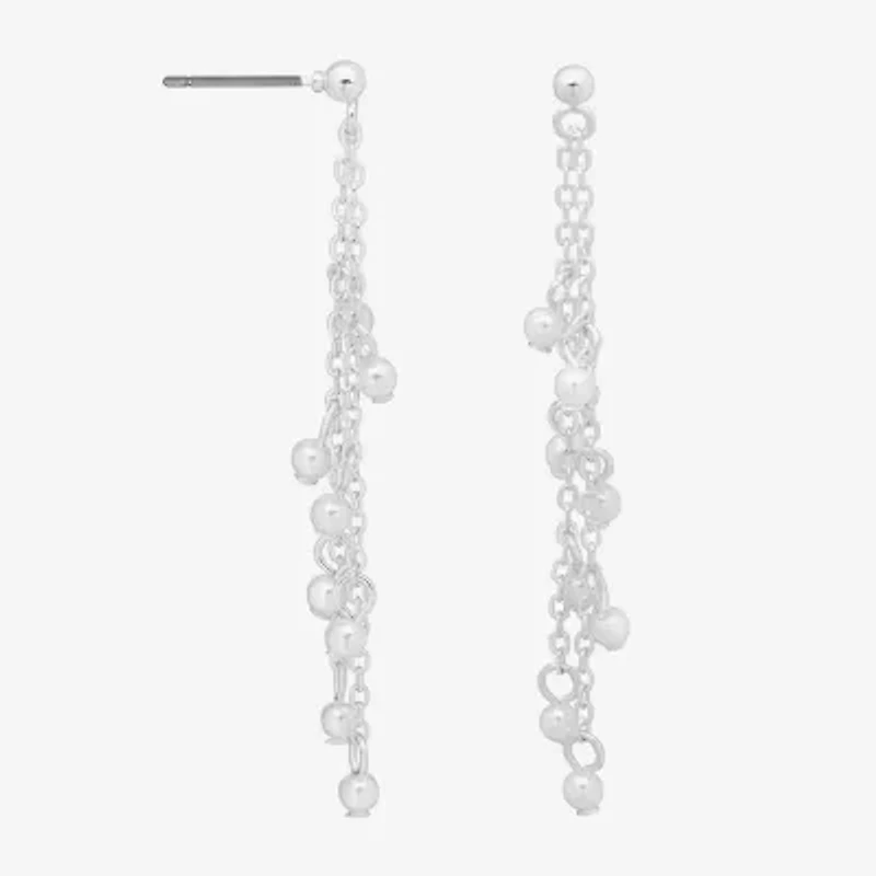 Bijoux Bar Silver Tone Womens Simulated Pearl Stainless Steel Drop Earrings
