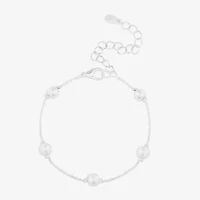 Bijoux Bar Silver Tone Womens Simulated Pearl Stainless Steel Bolo Bracelet