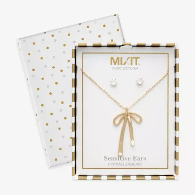 Mixit Womens Cubic Zirconia Bow Hypoallergenic 2-pc. Jewelry Set