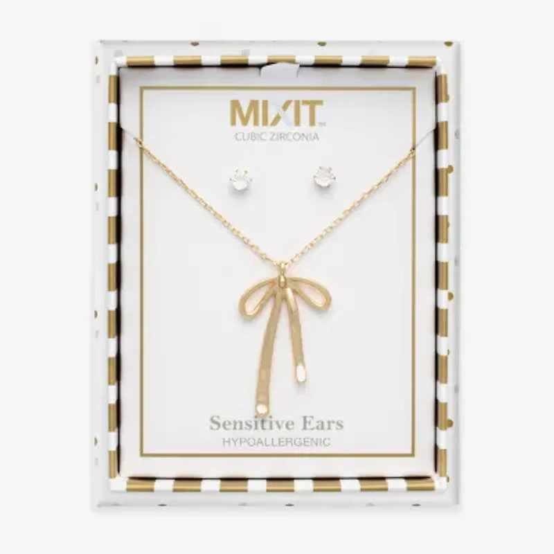 Mixit Womens Cubic Zirconia Bow Hypoallergenic 2-pc. Jewelry Set