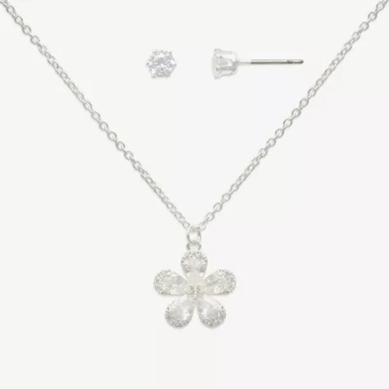 Mixit Womens Cubic Zirconia Flower Hypoallergenic 2-pc. Jewelry Set