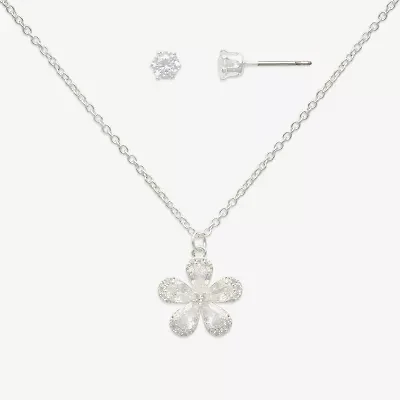Mixit Womens Cubic Zirconia Flower Hypoallergenic 2-pc. Jewelry Set