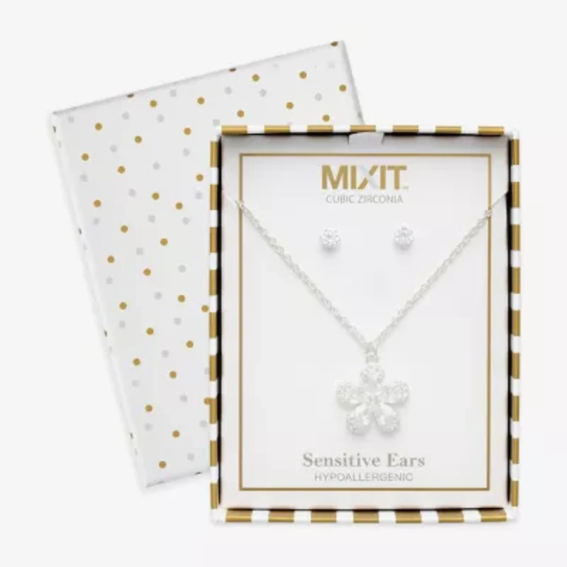 Mixit Womens Cubic Zirconia Flower Hypoallergenic 2-pc. Jewelry Set