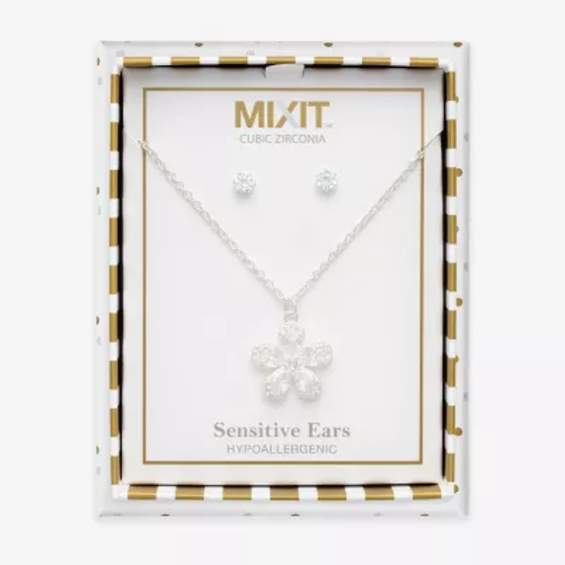 Mixit Womens Cubic Zirconia Flower Hypoallergenic 2-pc. Jewelry Set