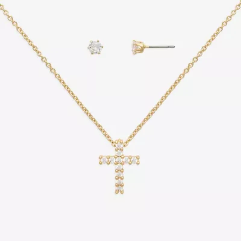 Mixit Womens Cubic Zirconia Cross Hypoallergenic 2-pc. Jewelry Set