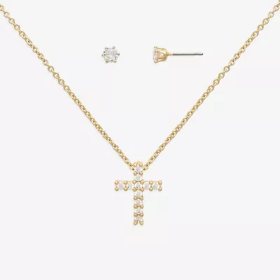 Mixit Womens Cubic Zirconia Cross Hypoallergenic 2-pc. Jewelry Set