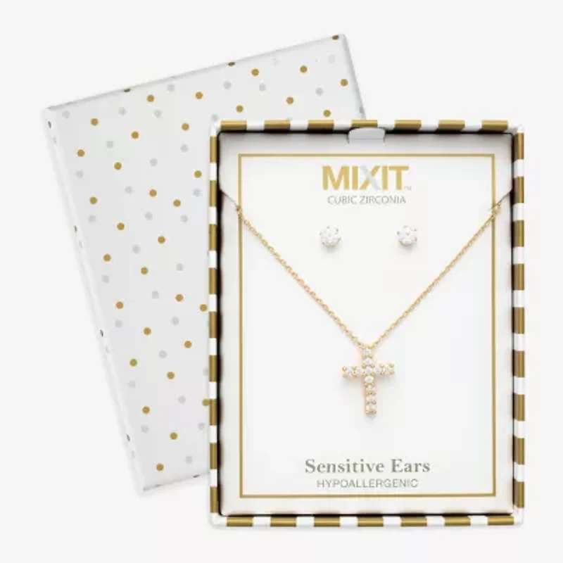 Mixit Womens Cubic Zirconia Cross Hypoallergenic 2-pc. Jewelry Set
