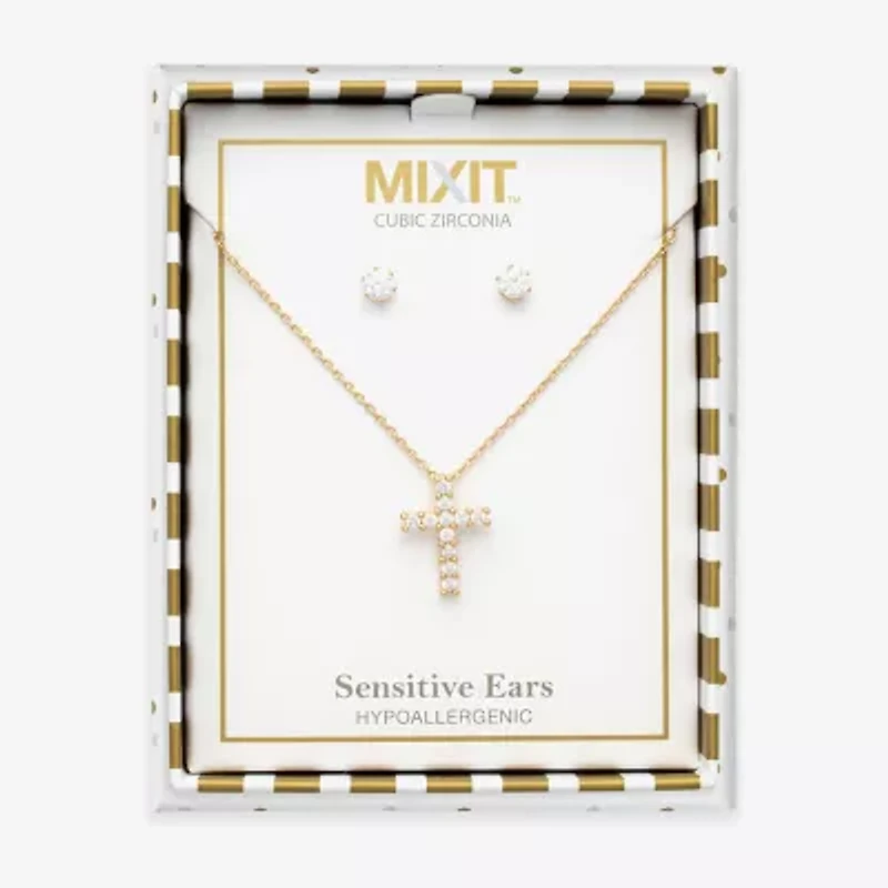 Mixit Womens Cubic Zirconia Cross Hypoallergenic 2-pc. Jewelry Set
