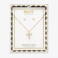 Mixit Womens Cubic Zirconia Cross Hypoallergenic 2-pc. Jewelry Set