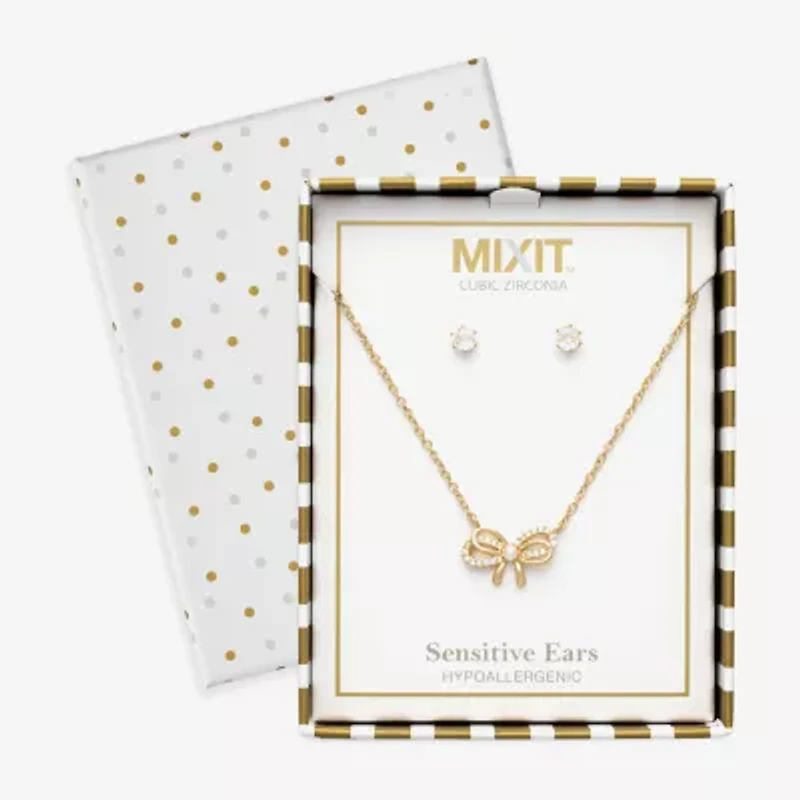 Mixit Womens Cubic Zirconia Bow Hypoallergenic 2-pc. Jewelry Set