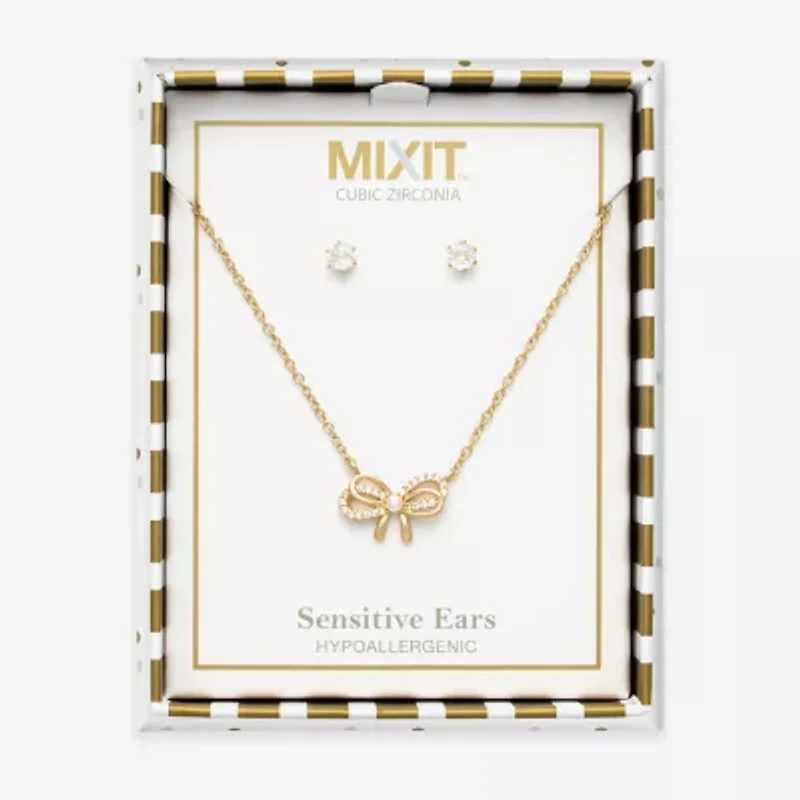 Mixit Womens Cubic Zirconia Bow Hypoallergenic 2-pc. Jewelry Set