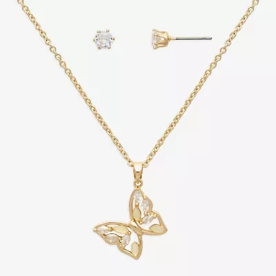 Mixit Womens Cubic Zirconia Butterfly Hypoallergenic 2-pc. Jewelry Set