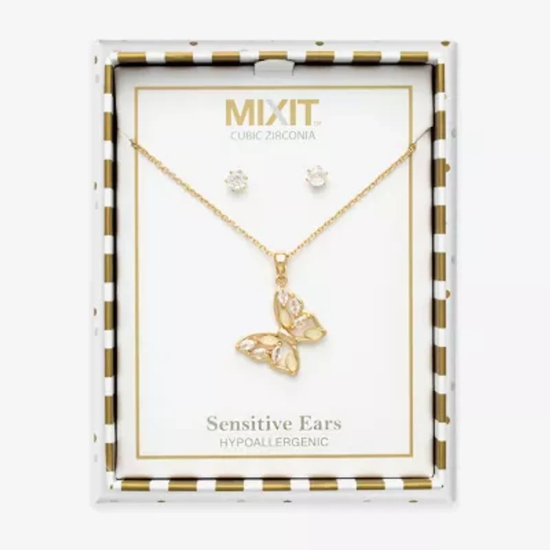 Mixit Womens Cubic Zirconia Butterfly Hypoallergenic 2-pc. Jewelry Set