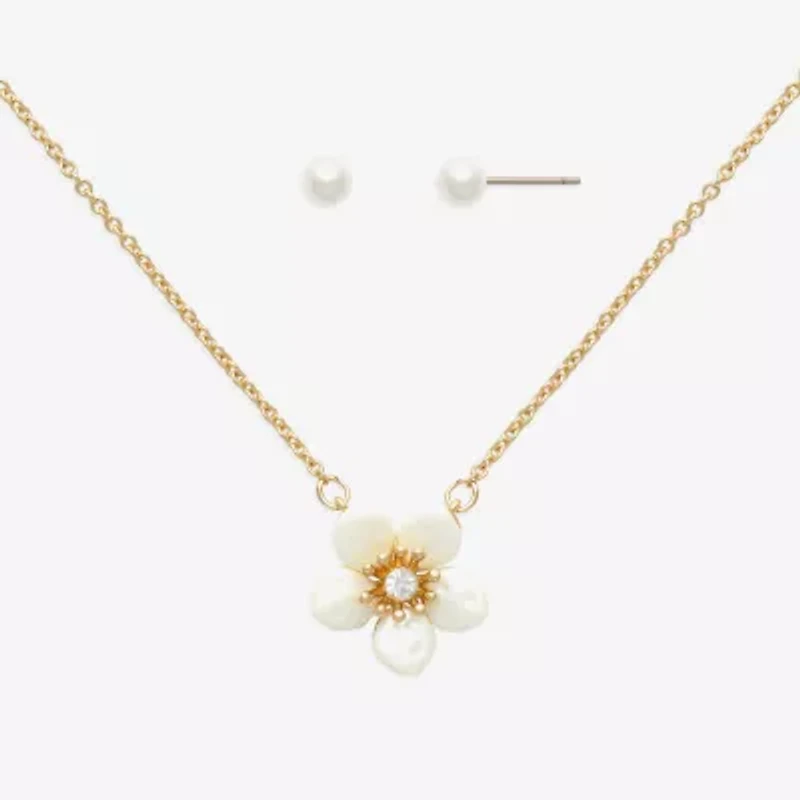 Mixit Womens Cubic Zirconia Simulated Pearl Flower Hypoallergenic 2-pc. Jewelry Set