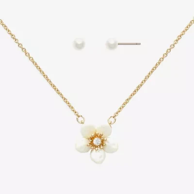 Mixit Womens Cubic Zirconia Simulated Pearl Flower Hypoallergenic 2-pc. Jewelry Set