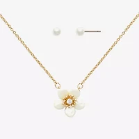 Mixit Womens Cubic Zirconia Simulated Pearl Flower Hypoallergenic 2-pc. Jewelry Set