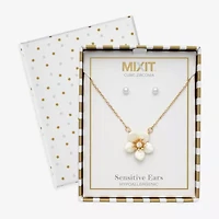 Mixit Womens Cubic Zirconia Simulated Pearl Flower Hypoallergenic 2-pc. Jewelry Set