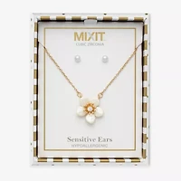 Mixit Womens Cubic Zirconia Simulated Pearl Flower Hypoallergenic 2-pc. Jewelry Set