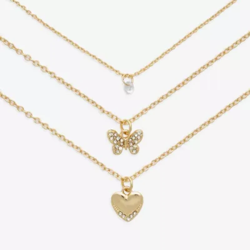 Mixit Womens Cubic Zirconia Butterfly Heart Hypoallergenic 3-pc. Necklace Set
