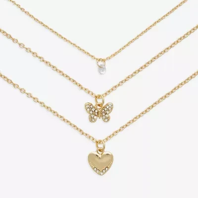 Mixit Womens Cubic Zirconia Butterfly Heart Hypoallergenic 3-pc. Necklace Set