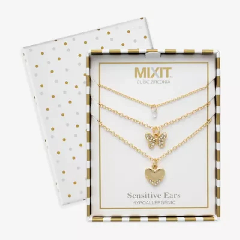 Mixit Womens Cubic Zirconia Butterfly Heart Hypoallergenic 3-pc. Necklace Set