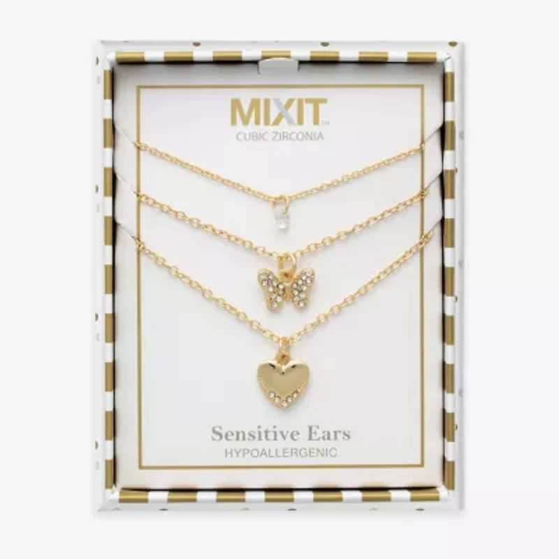 Mixit Womens Cubic Zirconia Butterfly Heart Hypoallergenic 3-pc. Necklace Set