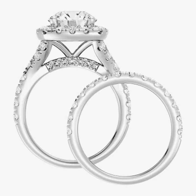 Signature By Modern Bride Womens 5 CT. T.W. Lab Grown White Diamond 14K Gold Side Stone Halo Bridal Set